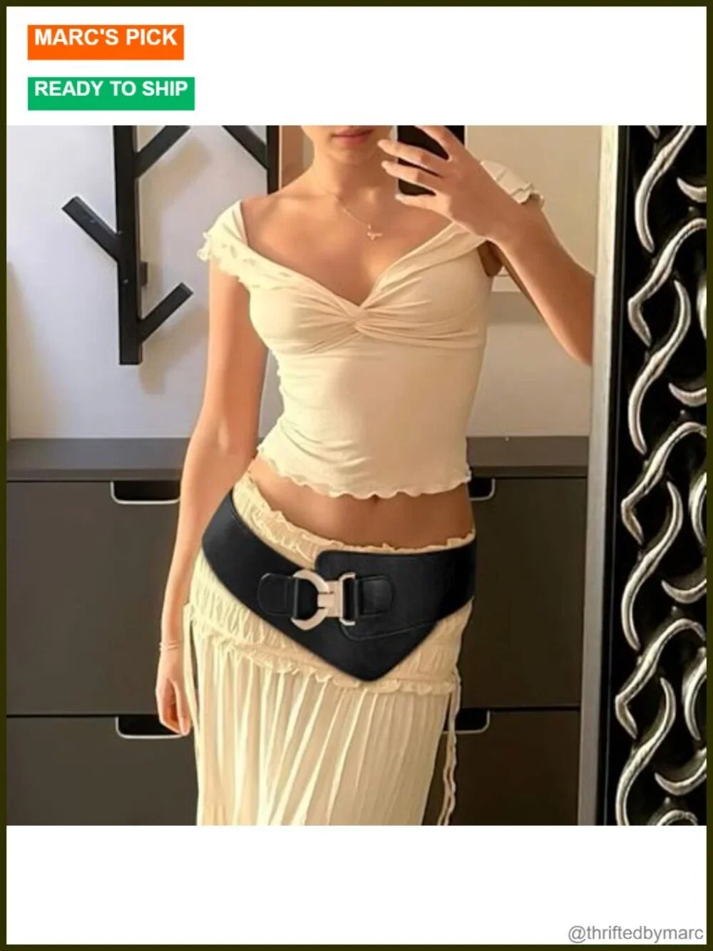 Vintage Wide Elastic Stretch Waist Belt with Gold Interlock Buckle